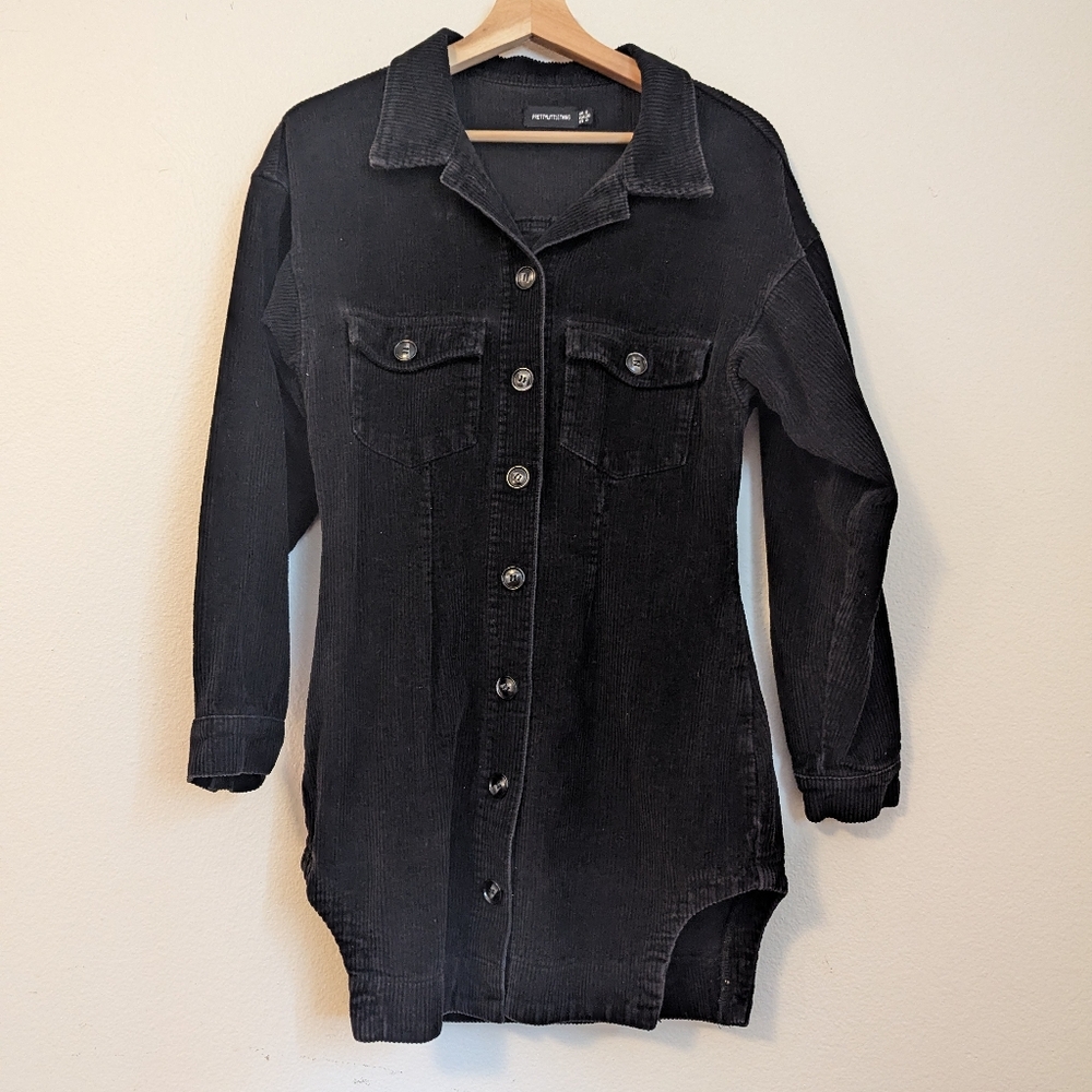 Pretty Little Thing Black Corderoy Button-Up